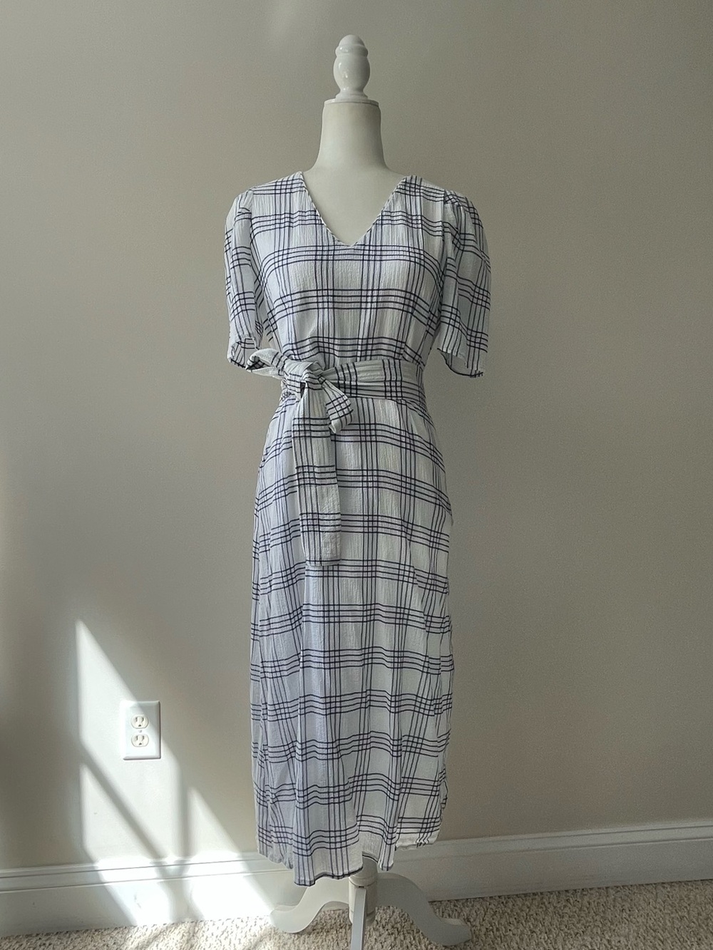 CLAUDIE PIERLOT Blue and White Lined Dress with Concealed Side Zip